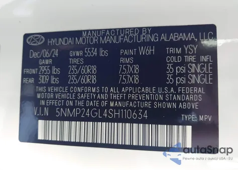 2025 Hyundai Santa Fe Sel из США, поврежденный, VIN 5NMP24GL4SH110634